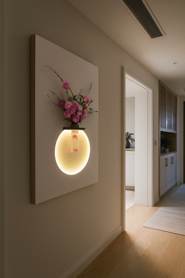 modern wall décor with led light & hydroponic vase – pot shaped