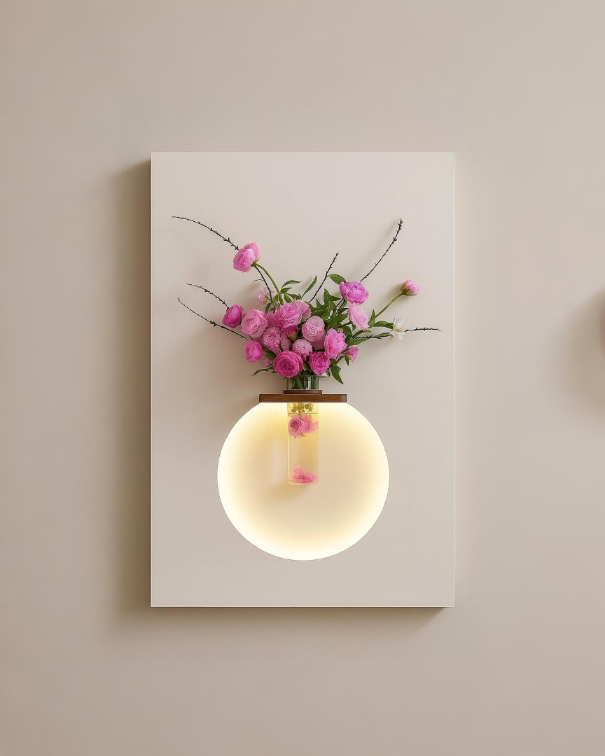 modern wall décor with led light & hydroponic vase – pot shaped