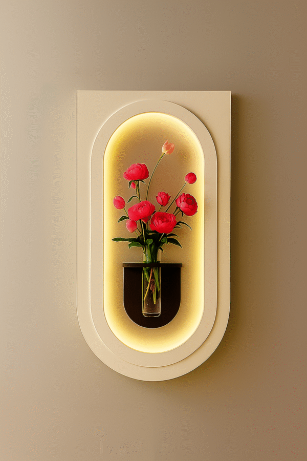 handcrafted wall mounted hydroponic vase with led backlight – u shaped
