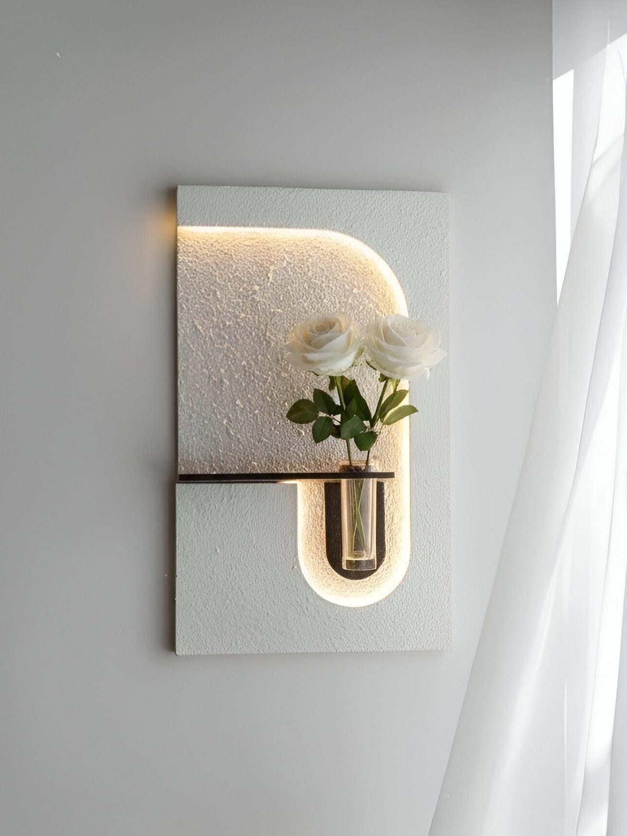 wall mounted hydroponic vase with led light for modern decor – j shaped